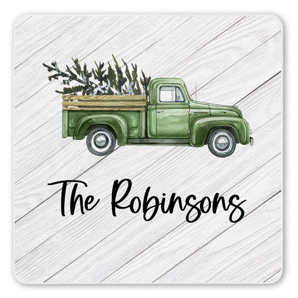 Personalized Family Name Green Rustic Truck Ceramic Set