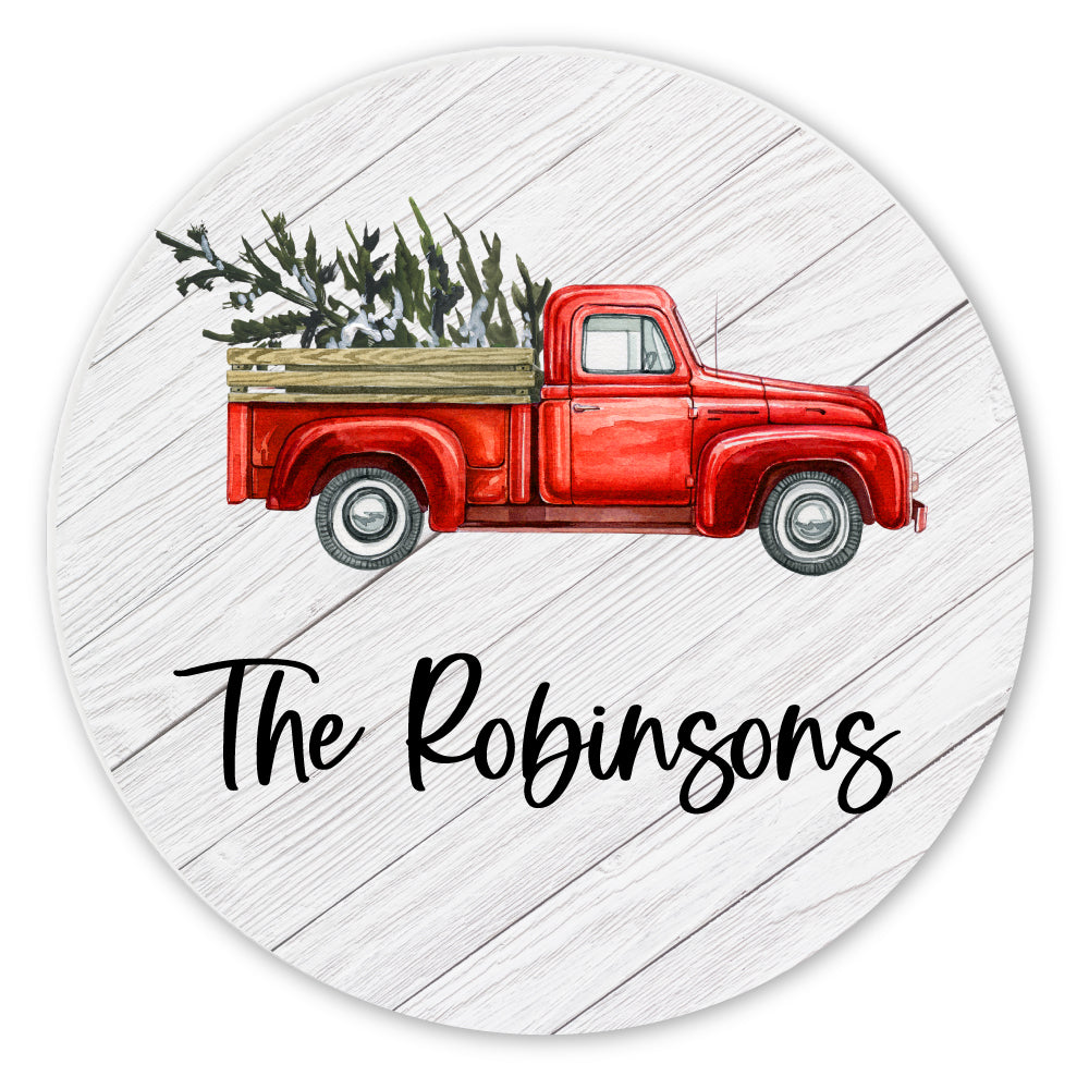 Personalized Family Name Red Rustic Truck Coaster Set - 0