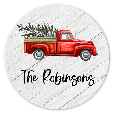 Personalized Family Name Red Rustic Truck Ceramic Coaster Set - 0