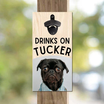Personalized Picture Bottle Opener for Wall - Custom Wood Beer Opener for Man Cave & Bar