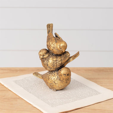 Stacked Gold Tone Bird Figurine - 0