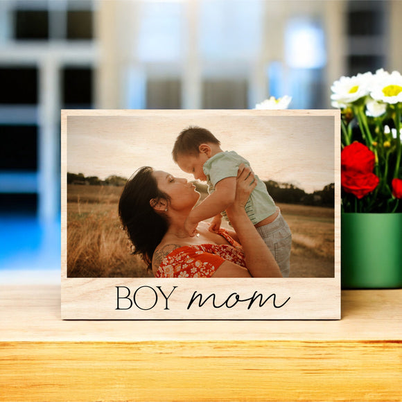 Mother's Day Vintage Wood Photo - Boy Mom