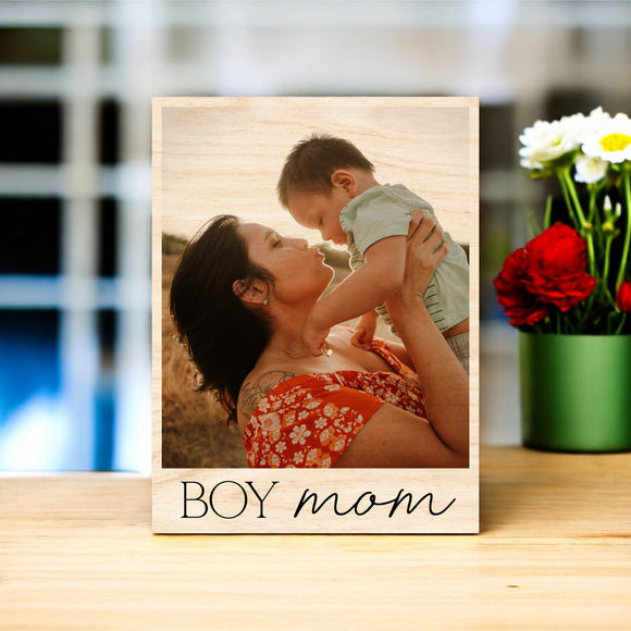 Mother's Day Vintage Wood Photo - Boy Mom
