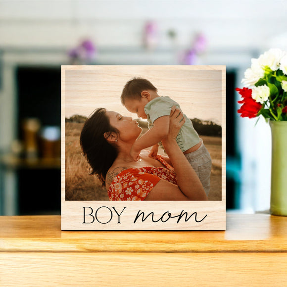 Mother's Day Vintage Wood Photo - Boy Mom