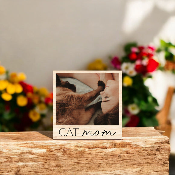 Mother's Day Vintage Wood Photo - Cat Mom