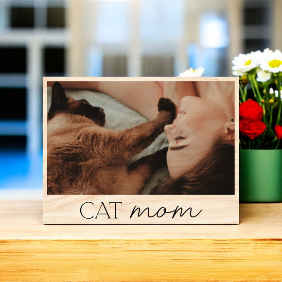 Mother's Day Vintage Wood Photo - Cat Mom