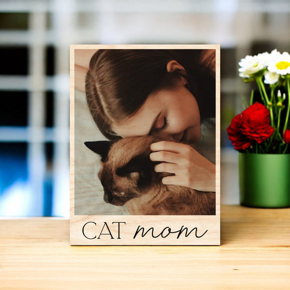Mother's Day Vintage Wood Photo - Cat Mom