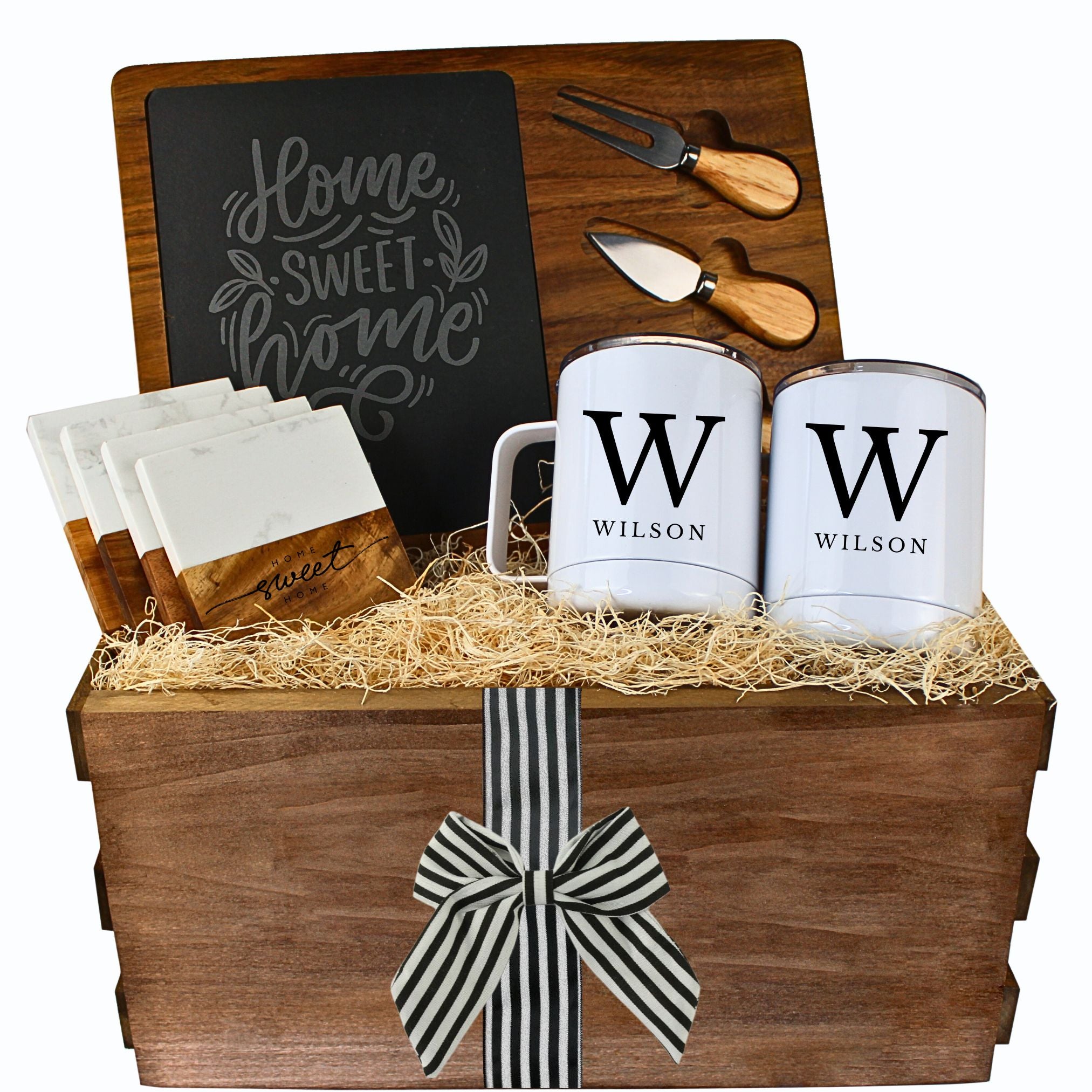 Realtor Closing Gift - Slate Cheese Serving Board & Utensil Set Basket