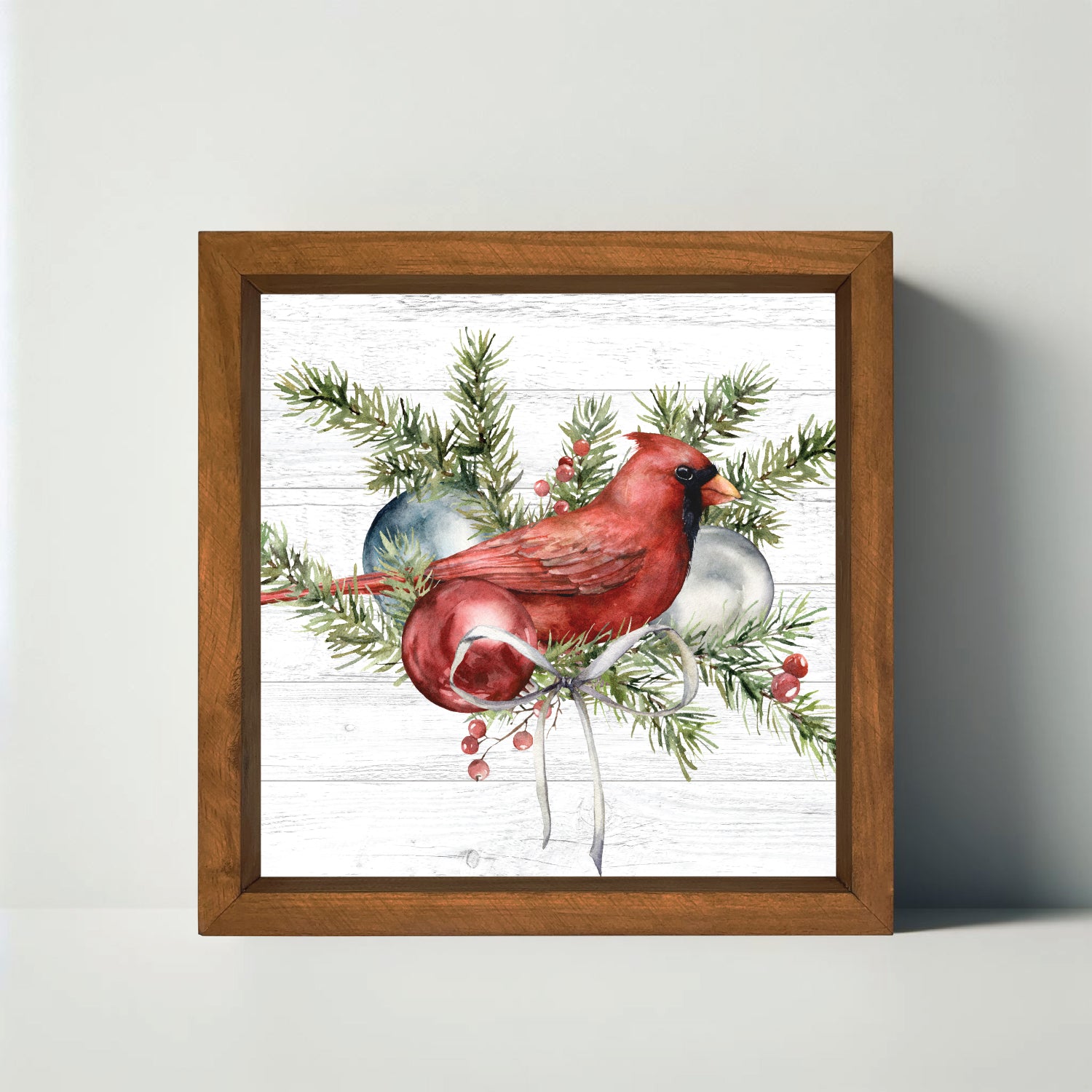 Christmas Spirit Cardinal 12x12 Wood Sign