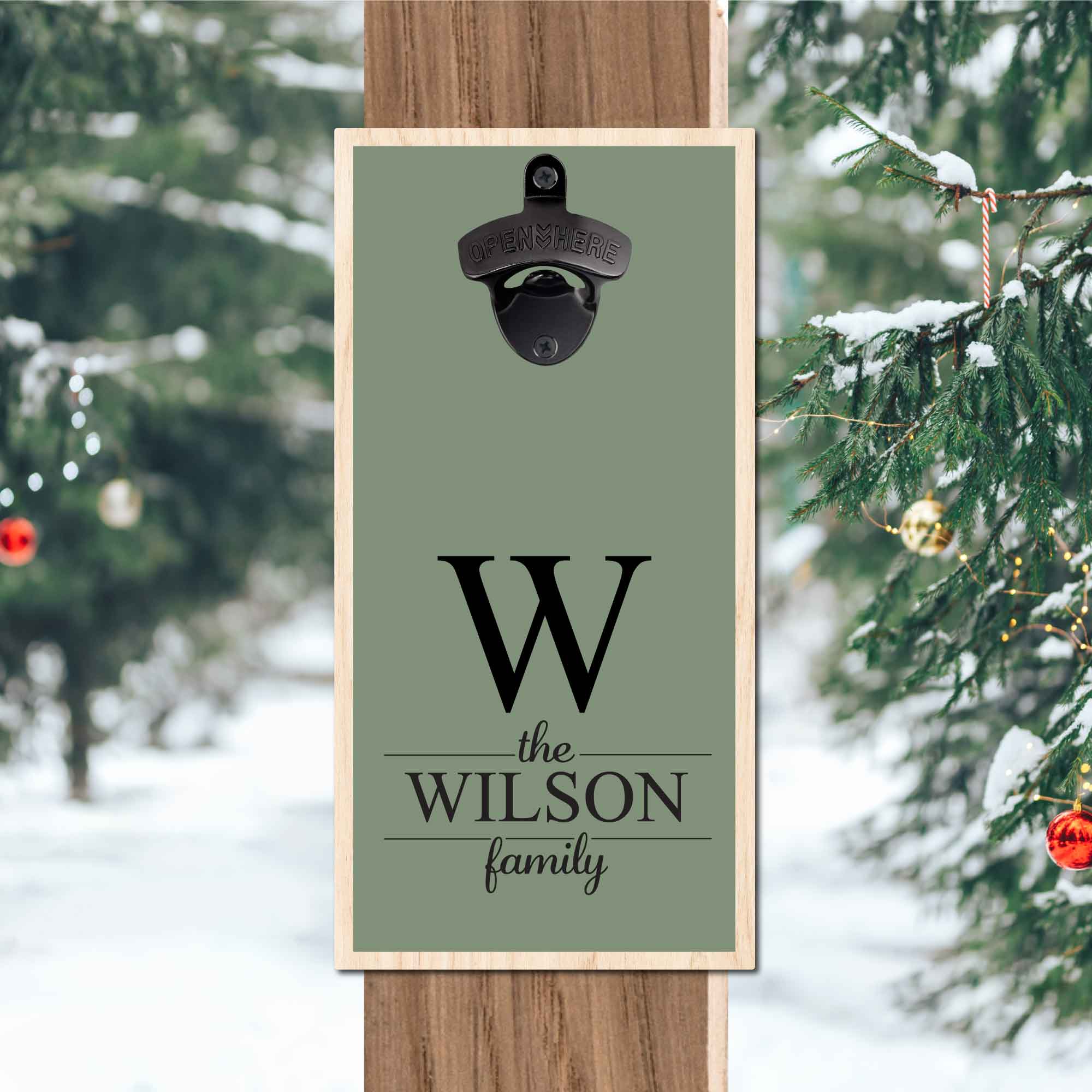 Christmas Family Monogram Bottle Opener Green