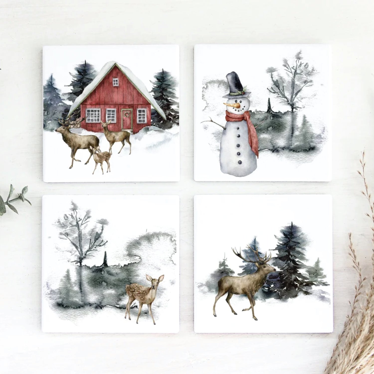 Christmas Spirit 4x4 Ceramic Coaster Set