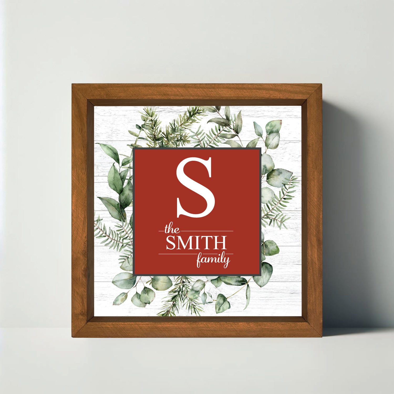 Christmas Spirit 12x12 Family Monogram Wreath Sign