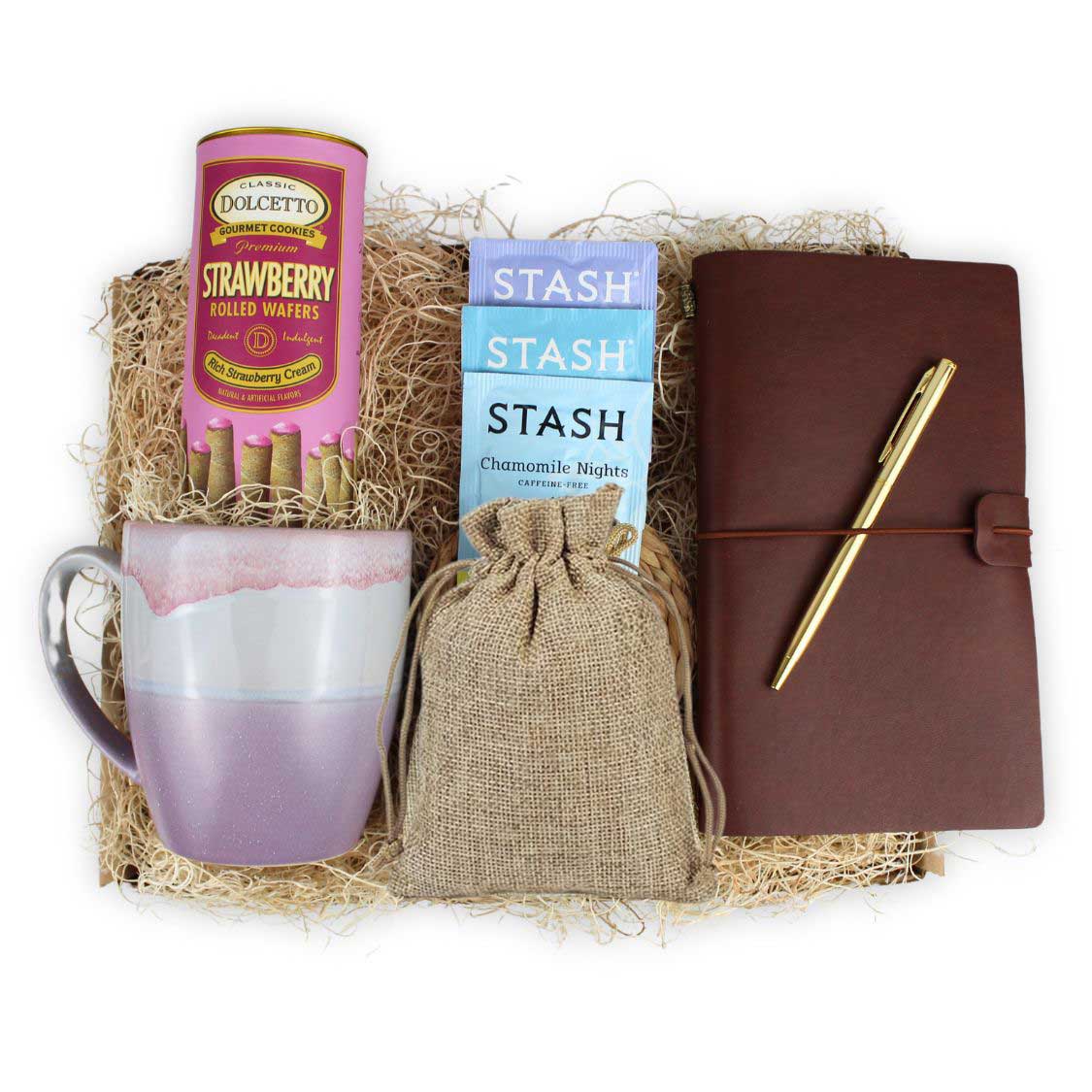 Tea Gift Box with Leather Journal and Ceramic Mug