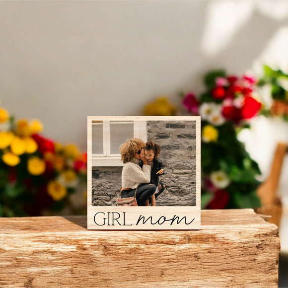Mother's Day Vintage Wood Photo - Girl Mom