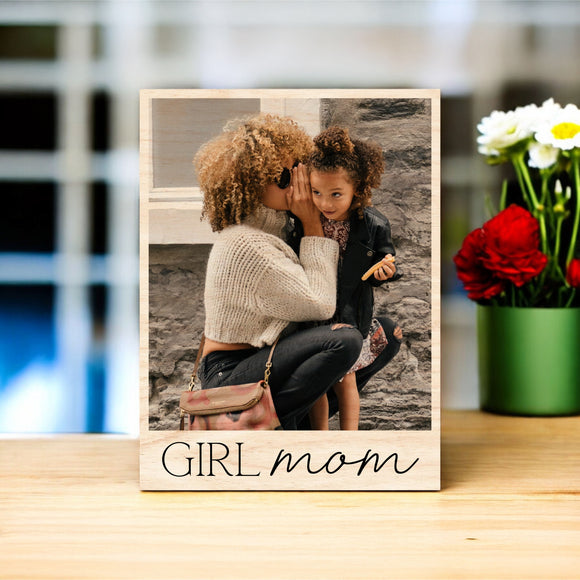 Mother's Day Vintage Wood Photo - Girl Mom