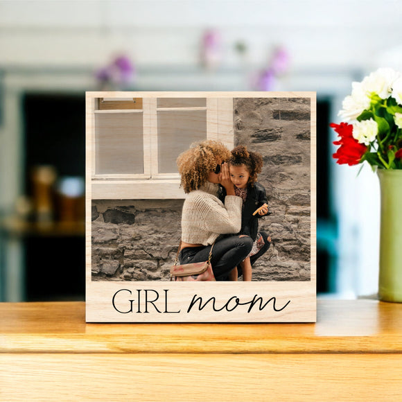 Mother's Day Vintage Wood Photo - Girl Mom
