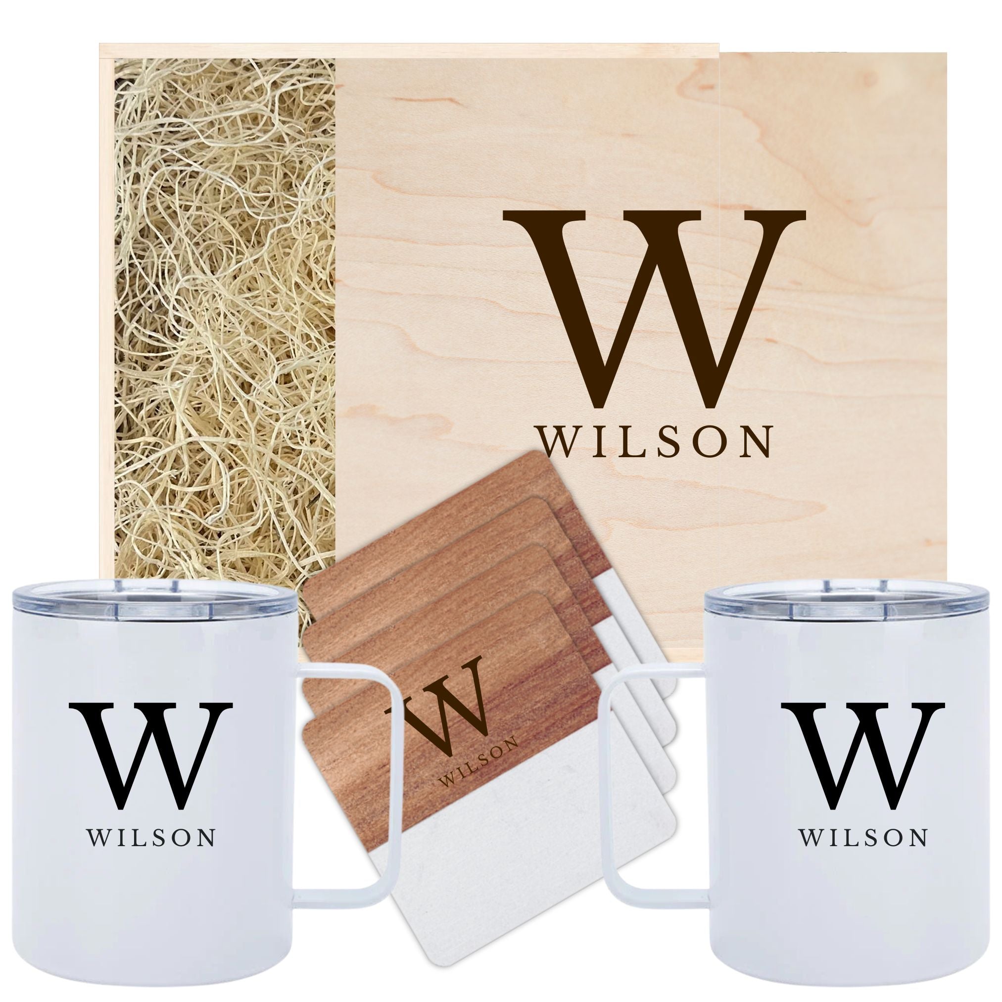 Realtor Closing Gift - Wooden Monogram Keepsake & Mugs Box - 0