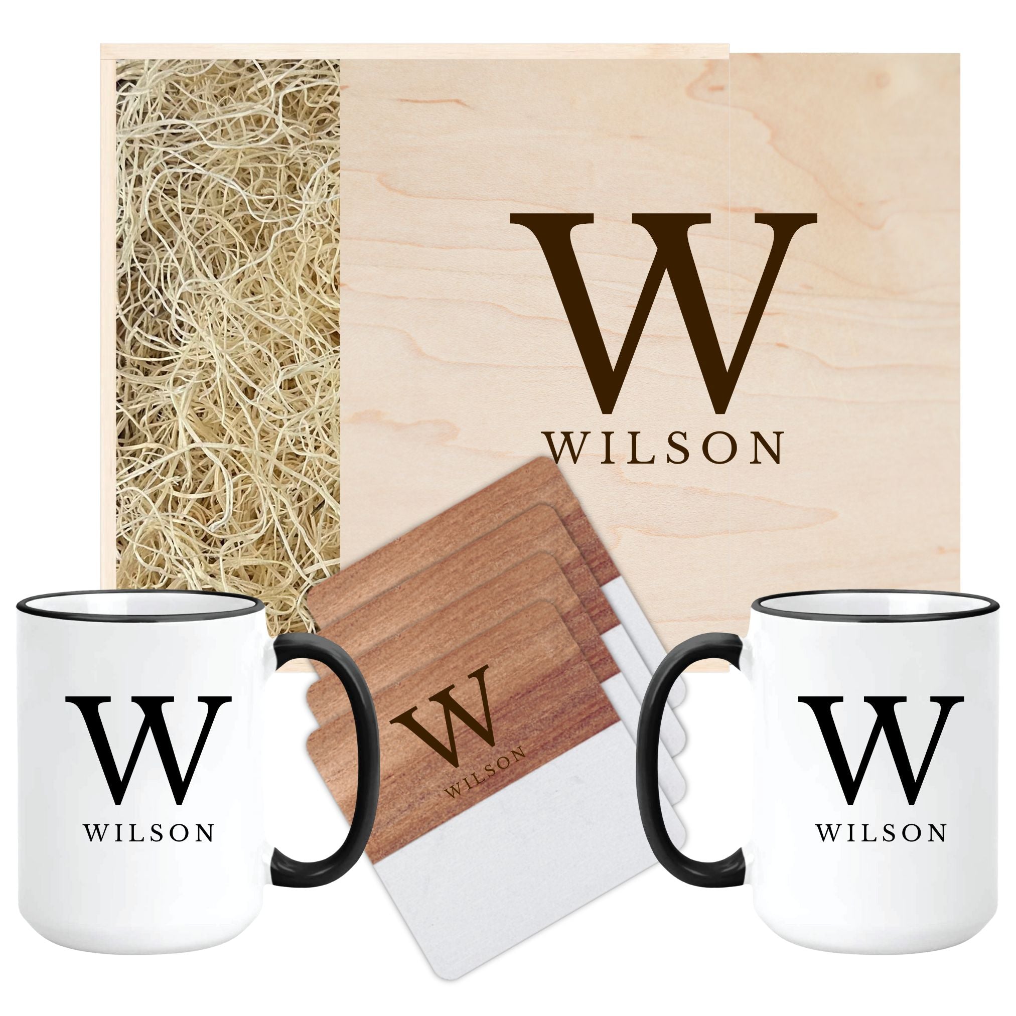 Realtor Closing Gift - Wooden Monogram Keepsake & Mugs Box