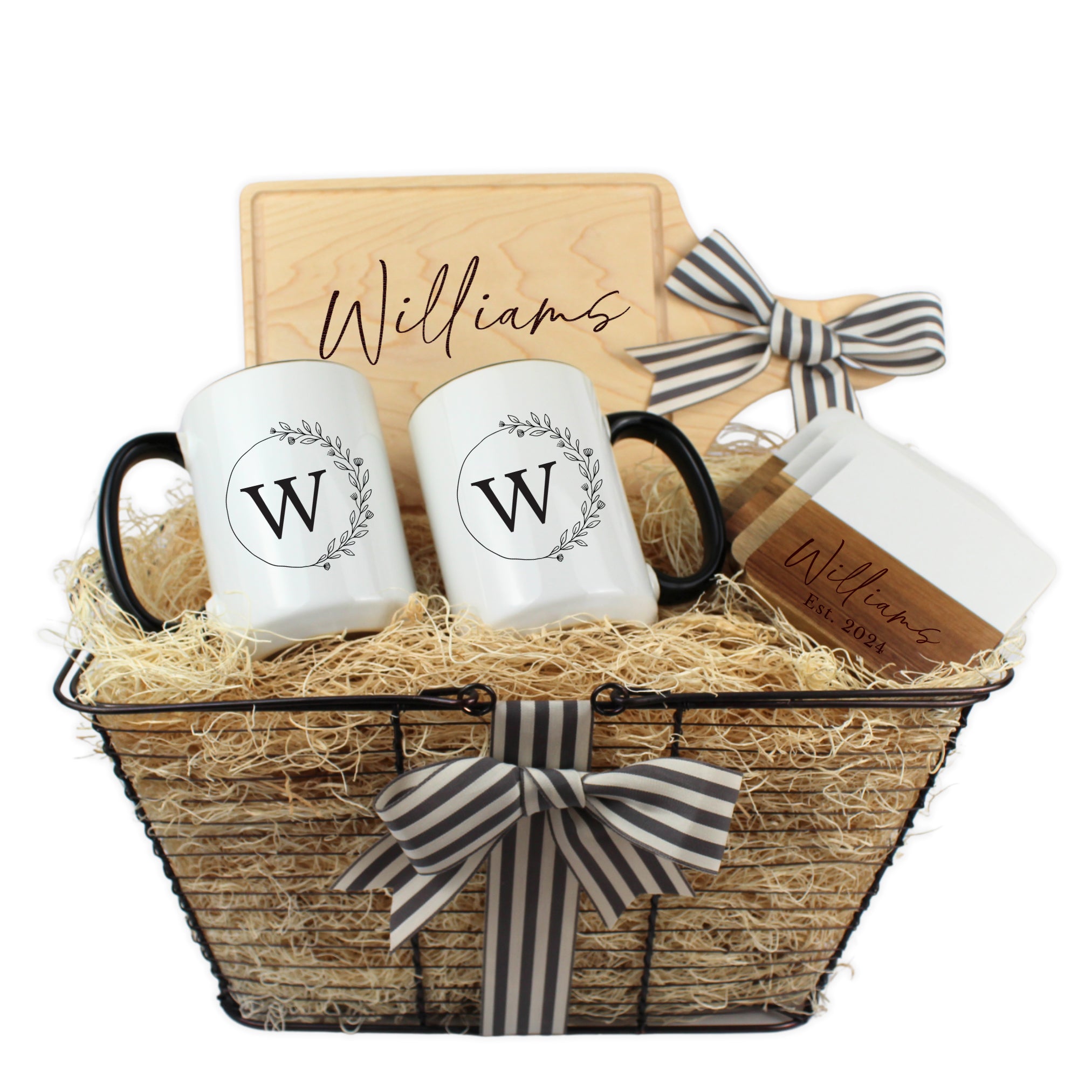 Realtor Closing Gift - Cutting Board & Mugs Basket