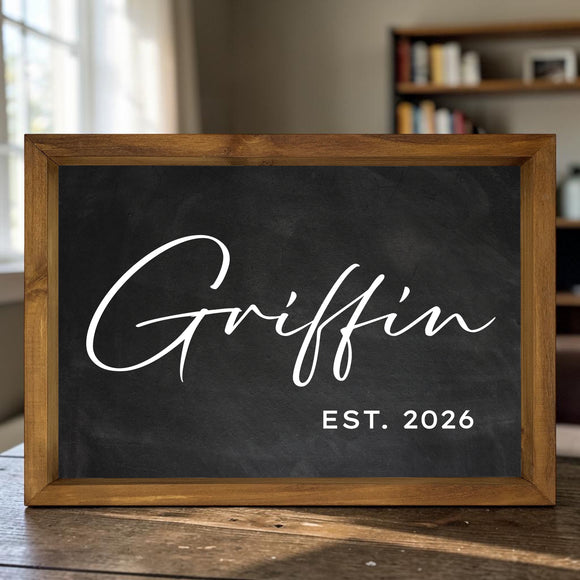 Custom Last Name Monogram Wall Decor, 12x17 Framed Established Date Sign