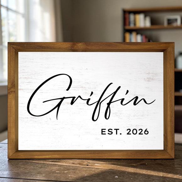 Custom Last Name Monogram Wall Decor, 12x17 Framed Established Date Sign