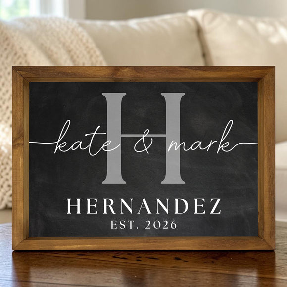 Custom Monogram Wood Family Name Sign, 12x17 Framed Established Date Decor