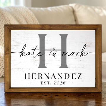 Custom Monogram Wood Family Name Sign, 12x17 Framed Established Date Decor