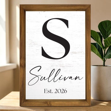 Custom Monogram Wood Family Name Sign, 12x17 Framed Established Date Decor