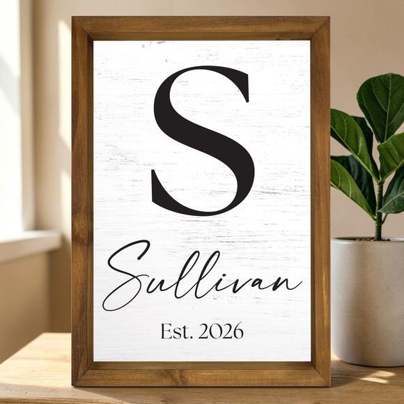 Custom Monogram Wood Family Name Sign, 12x17 Framed Established Date Decor