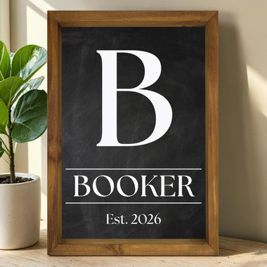 Personalized Last Name Monogram Sign, 12x17 Framed Established Date Wall Decor - 0