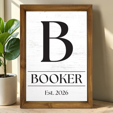 Personalized Last Name Monogram Sign, 12x17 Framed Established Date Wall Decor