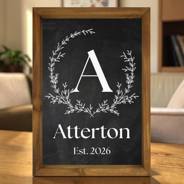 Custom Family Monogram Wall Art, 12x17 Framed Name and Established Sign - 0