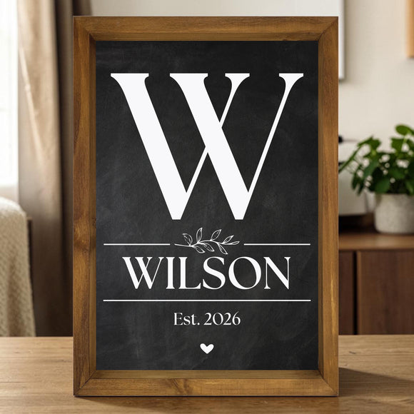 Personalized Family Name Monogram Plaque, 12x17 Framed Wood Wall Art