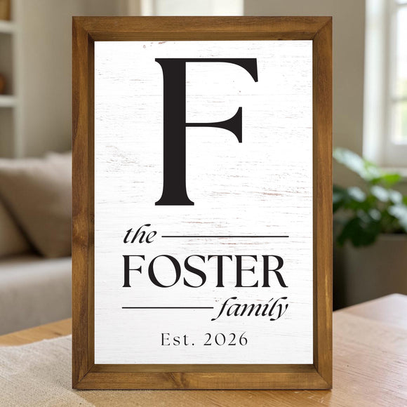 Custom Last Name Monogram Wall Decor, 12x17 Framed Established Date Sign