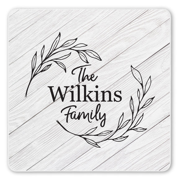 Personalized Family Monogram Wreath Ceramic Coaster Set
