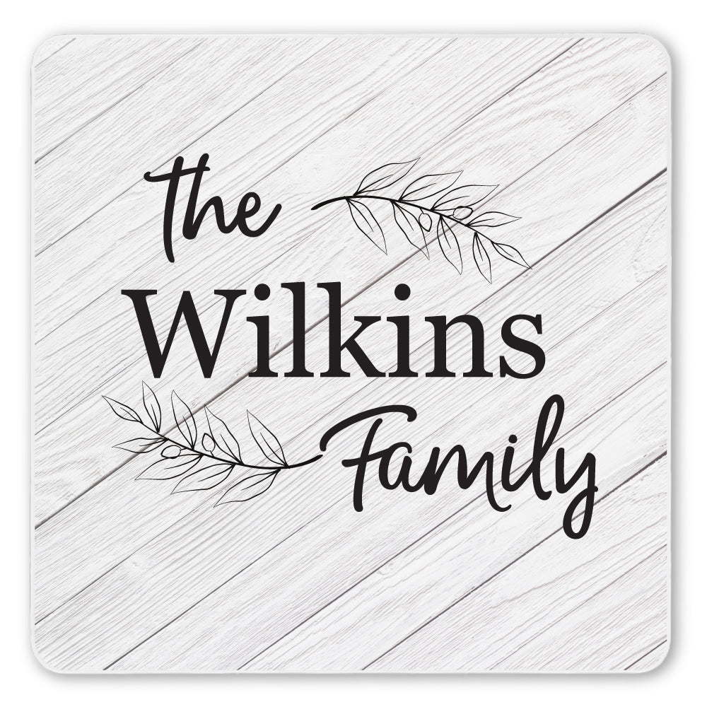 Personalized Family Monogram Wreath Stone Coaster Set