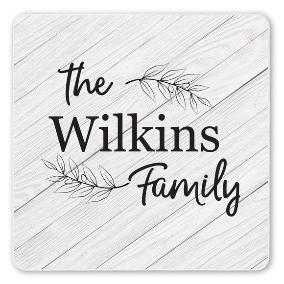 Personalized Family Monogram Wreath Ceramic Coaster Set