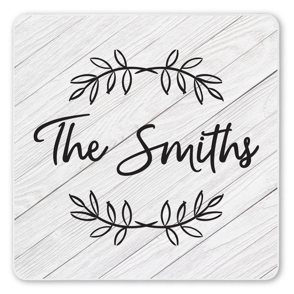 Personalized Family Monogram Wreath Ceramic Coaster Set