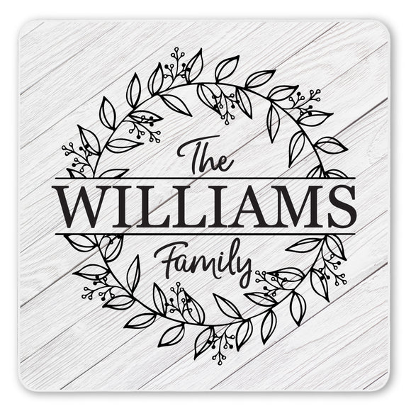Personalized Family Monogram Wreath Ceramic Coaster Set