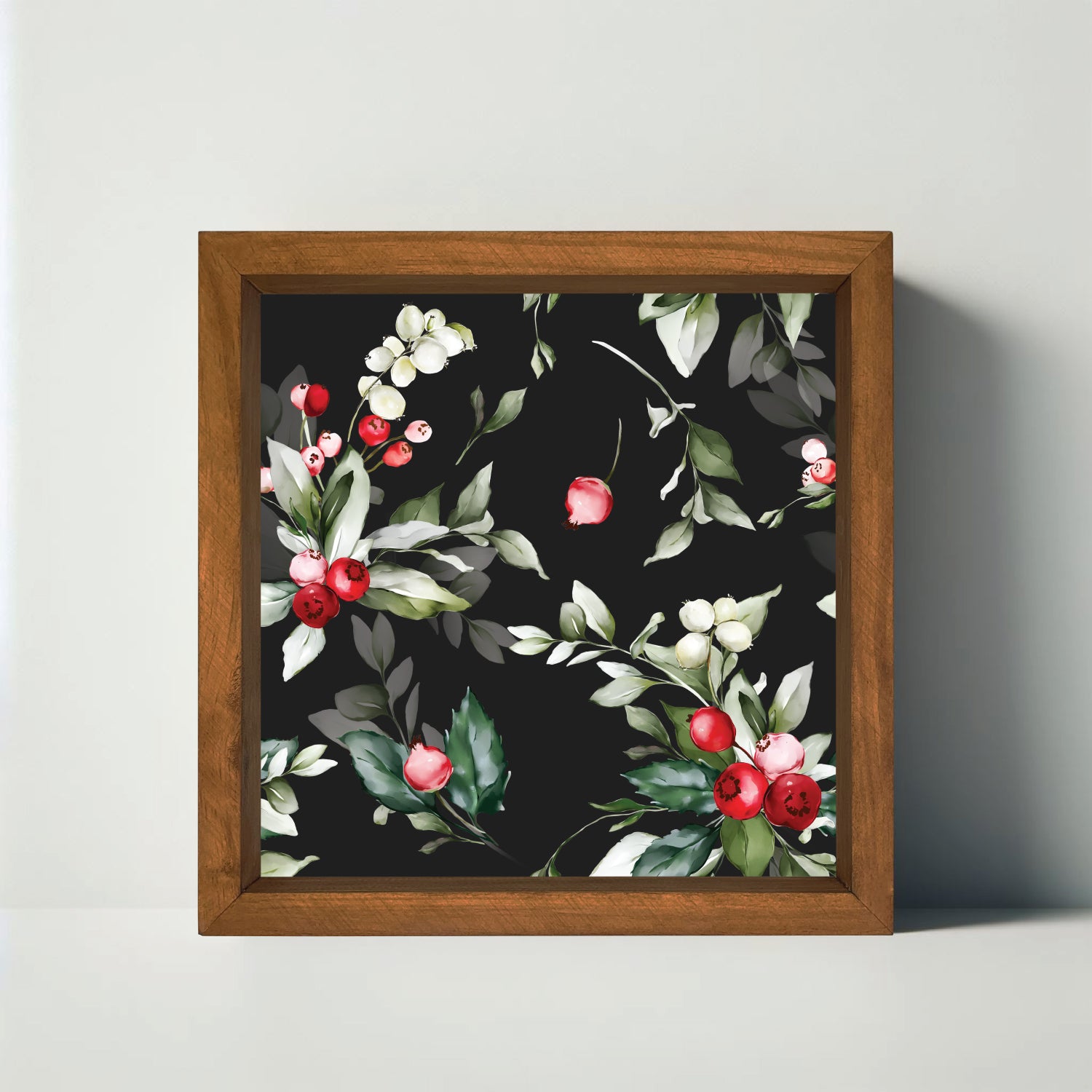 Noel Dark Floral Print Sign 12x12