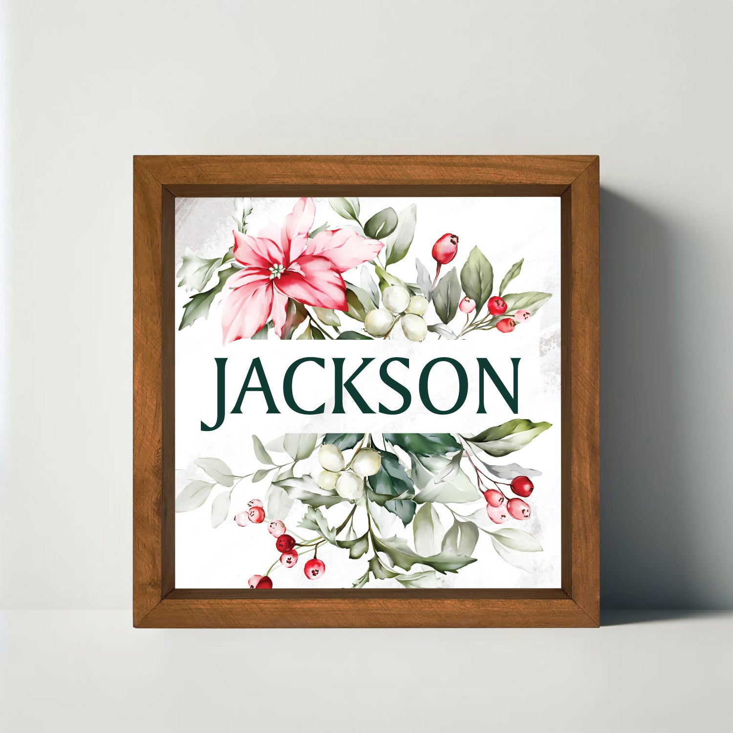 Noel Holly Red Berry Family Name Sign 12x12