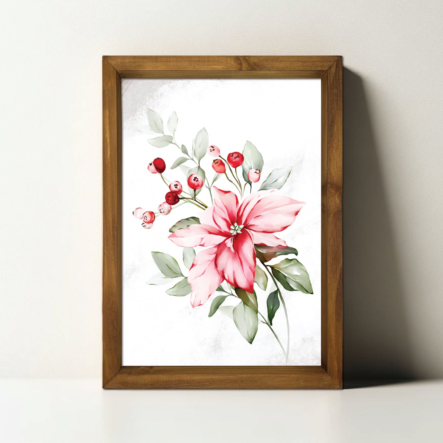 Noel Poinsettia Floral Print Sign 12x17