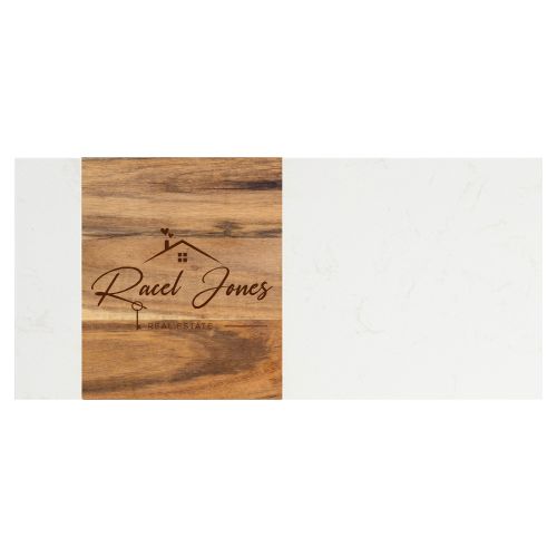 Bulk Rectangle Acacia Wood & Marble Engraved Serving Board - 0