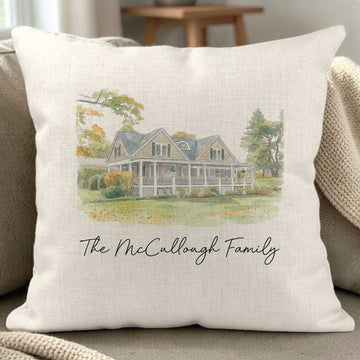 Custom Watercolor House Portrait Pillow