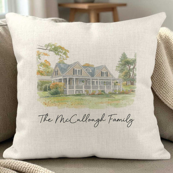 Custom Watercolor House Portrait Pillow