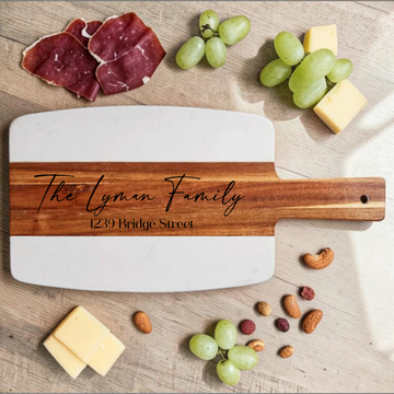 Personalized Marble & Wood Charcuterie Board | Family Name & Address