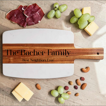 Personalized Marble & Wood Charcuterie Board | Family Name & Special Message