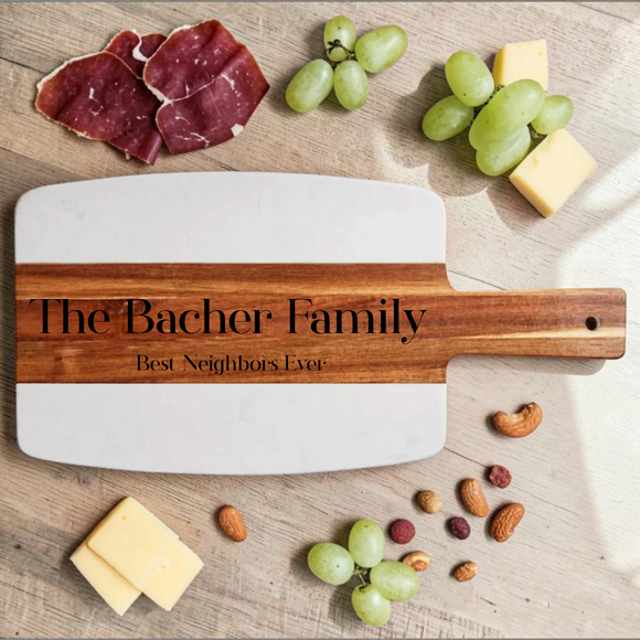 Personalized Marble & Wood Charcuterie Board | Family Name & Special Message