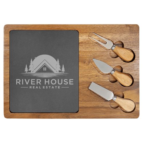 Bulk Slate & Wood Engraved Cheese Board - 0