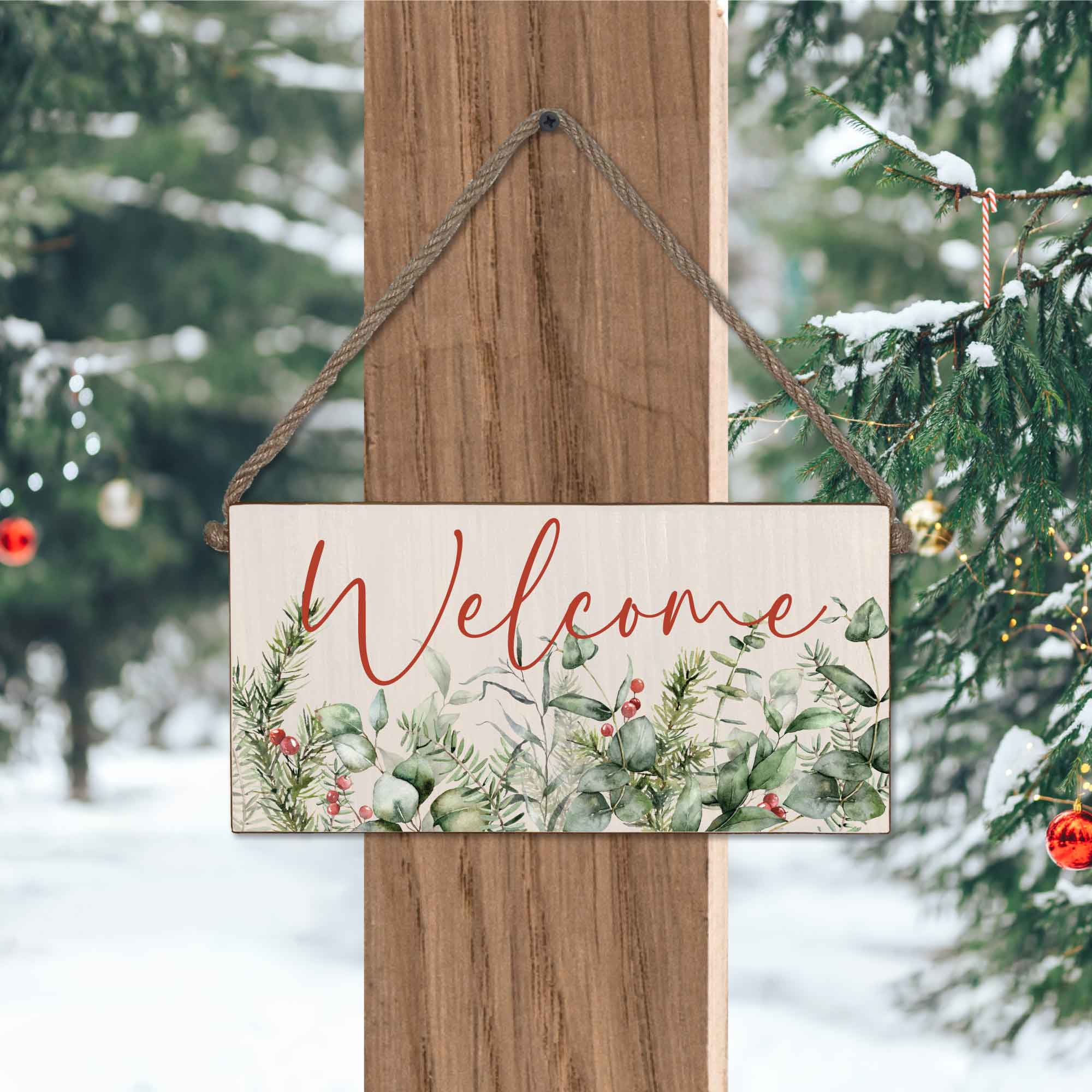 Christmas Spirit 6x12 Welcome Twine Hanging Sign